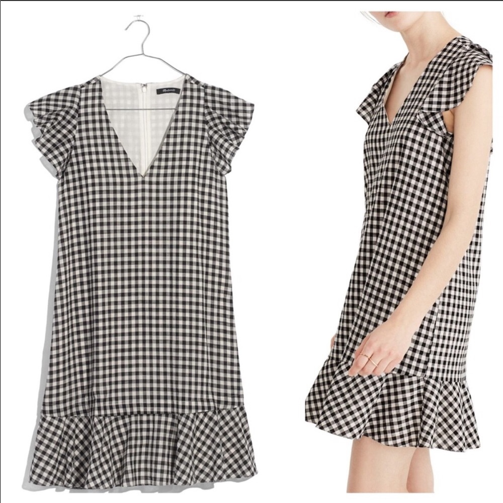 Madewell Gingham Flutter Sleeve Dress - Picture 2 of 8